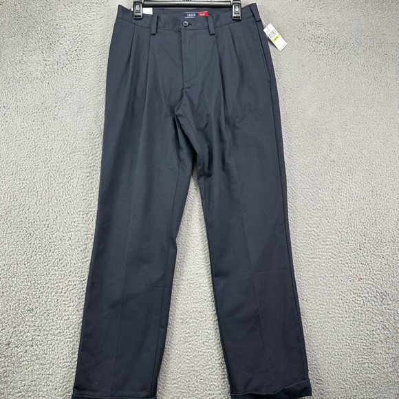 Izod Men American Chino Khaki Pants 30X32 Blue Double Pleat Classic Straight NEW - Picture 1 of 12